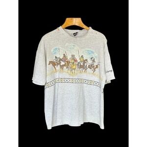 Vintage 1991 Habitat T Shirt Mens XXL Grey Short Sleeve Native American Eagles
